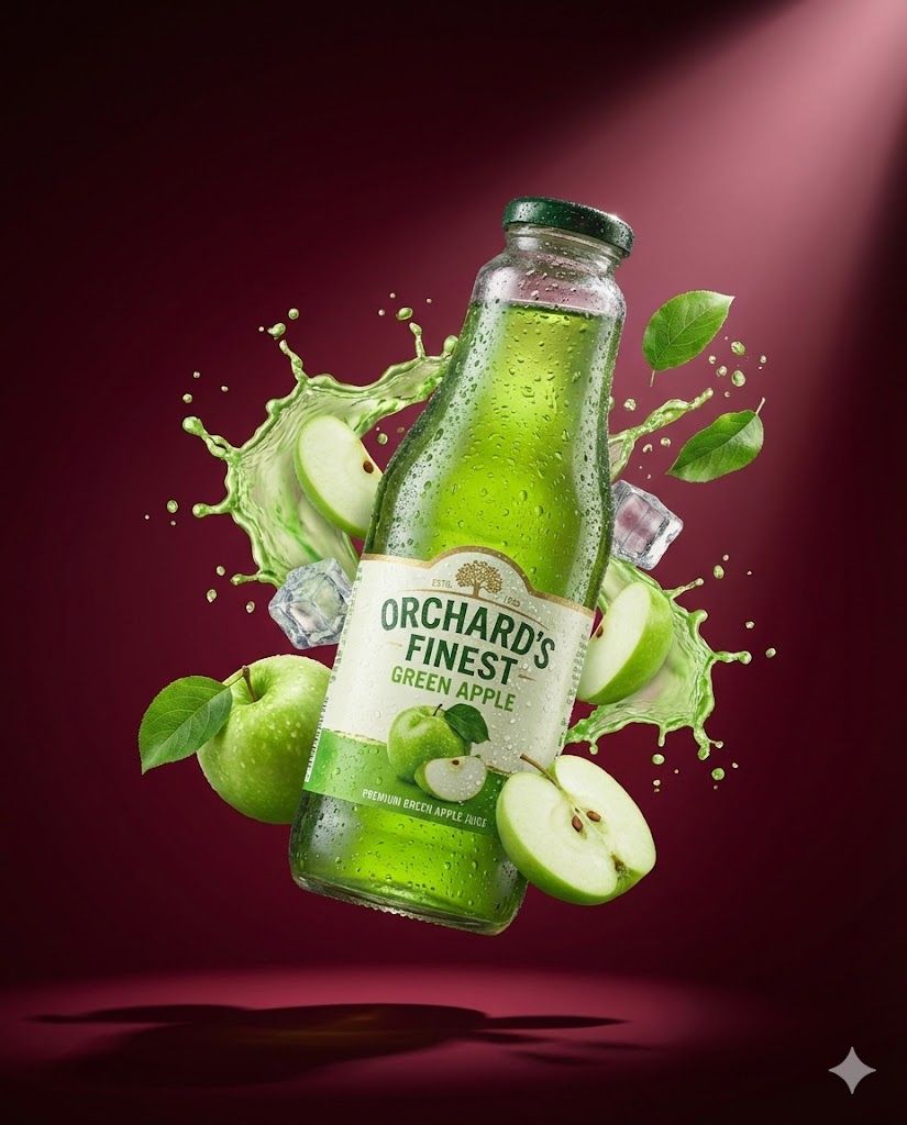 Ultra-Realistic Green Apple Juice Product Image