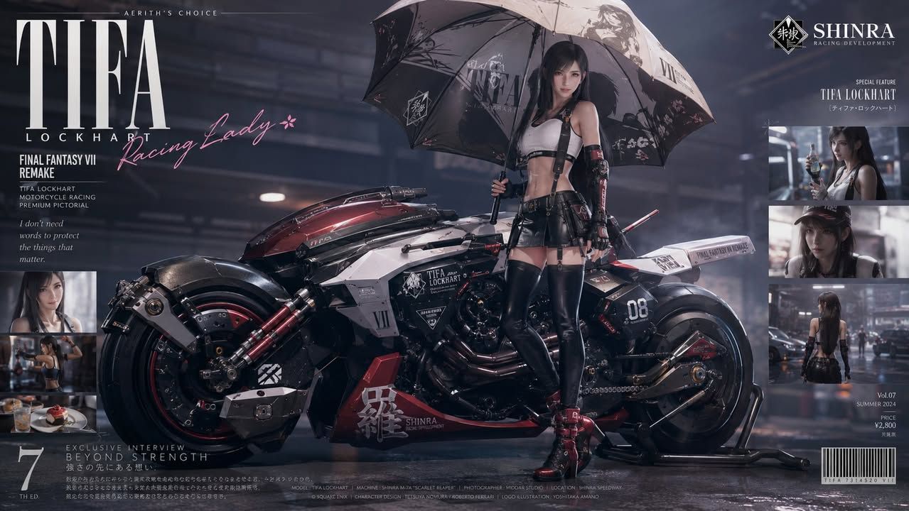 High-Realism Motorcycle Racer Girl with Anime Style