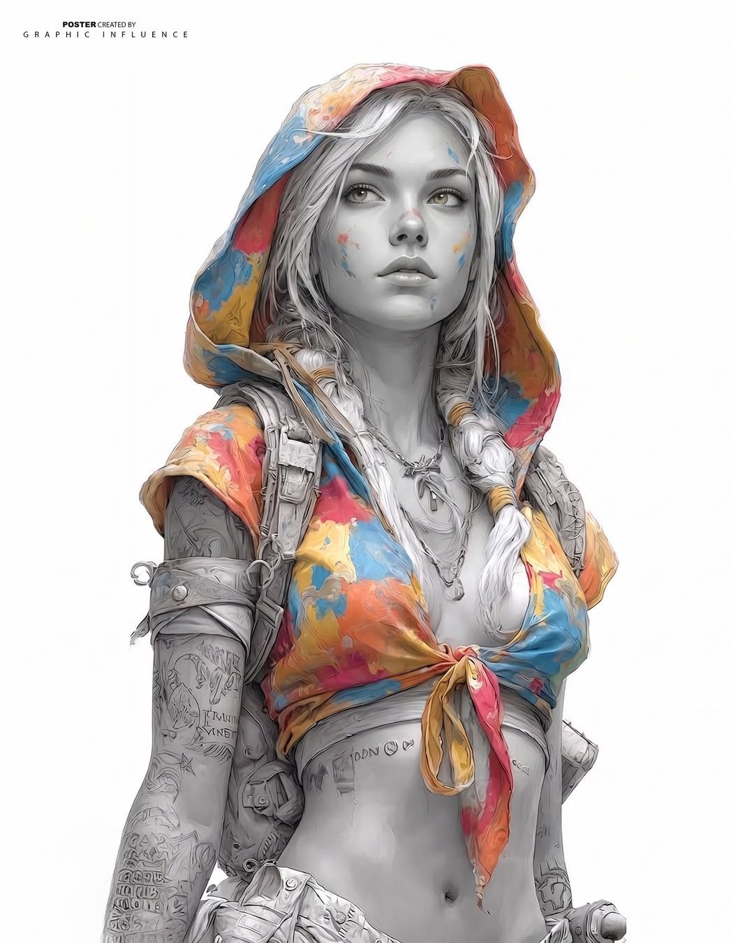 Ultra-Detailed Monochrome Portrait with Color Splash