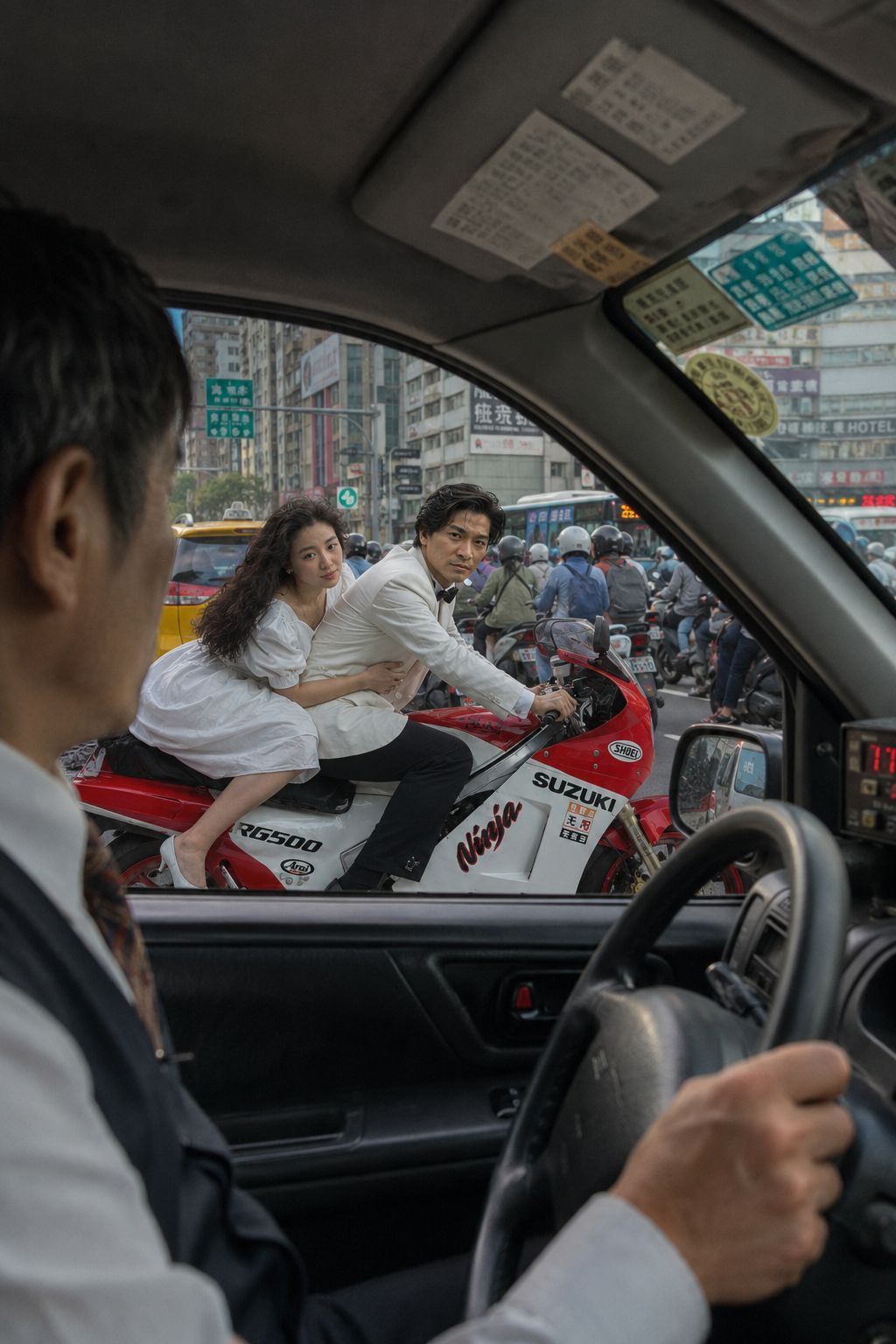 Cinematic Taipei Taxi Scene with Emotional Depth