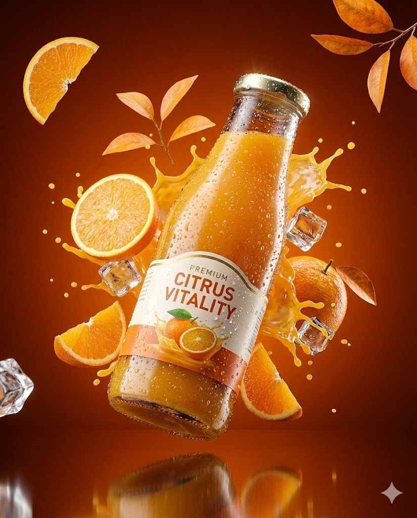 Ultra-Realistic Premium Orange Juice Bottle Image