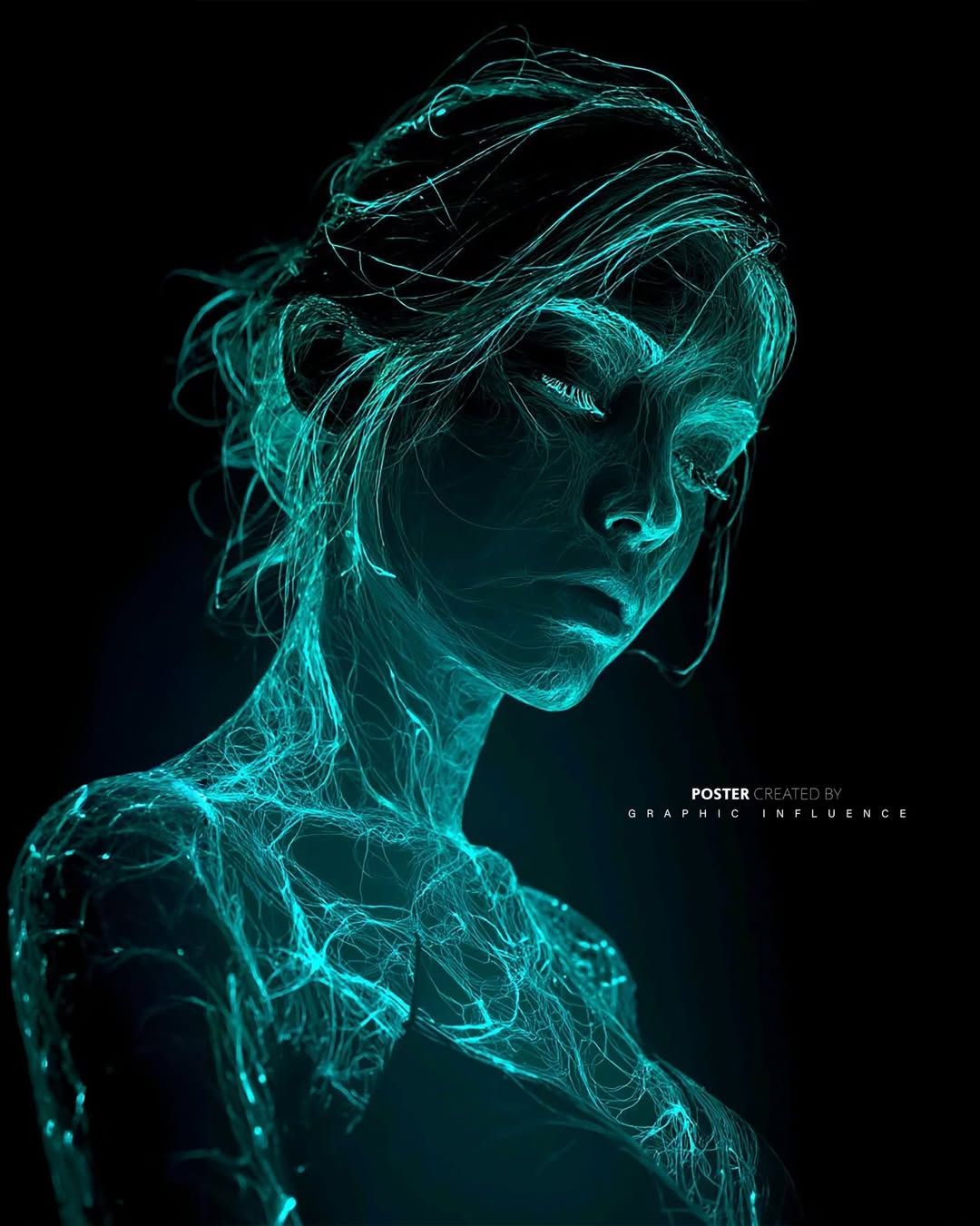 Ethereal Female Figure in Luminous Energy Lines