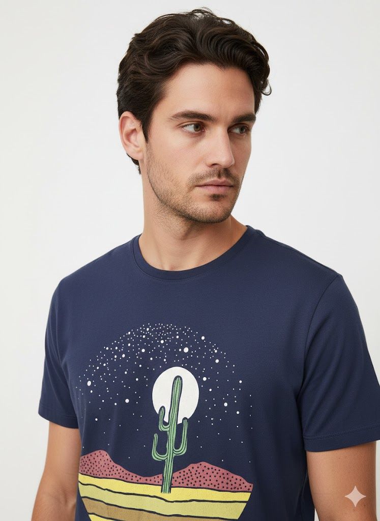 Blue T Shirt E-Commerce Fashion Shot of Male Model