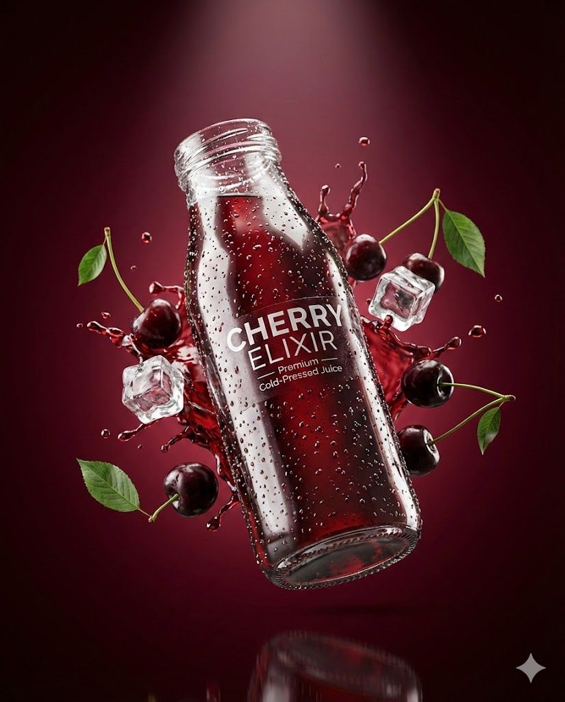 Ultra-Realistic Premium Cherry Juice Bottle Image