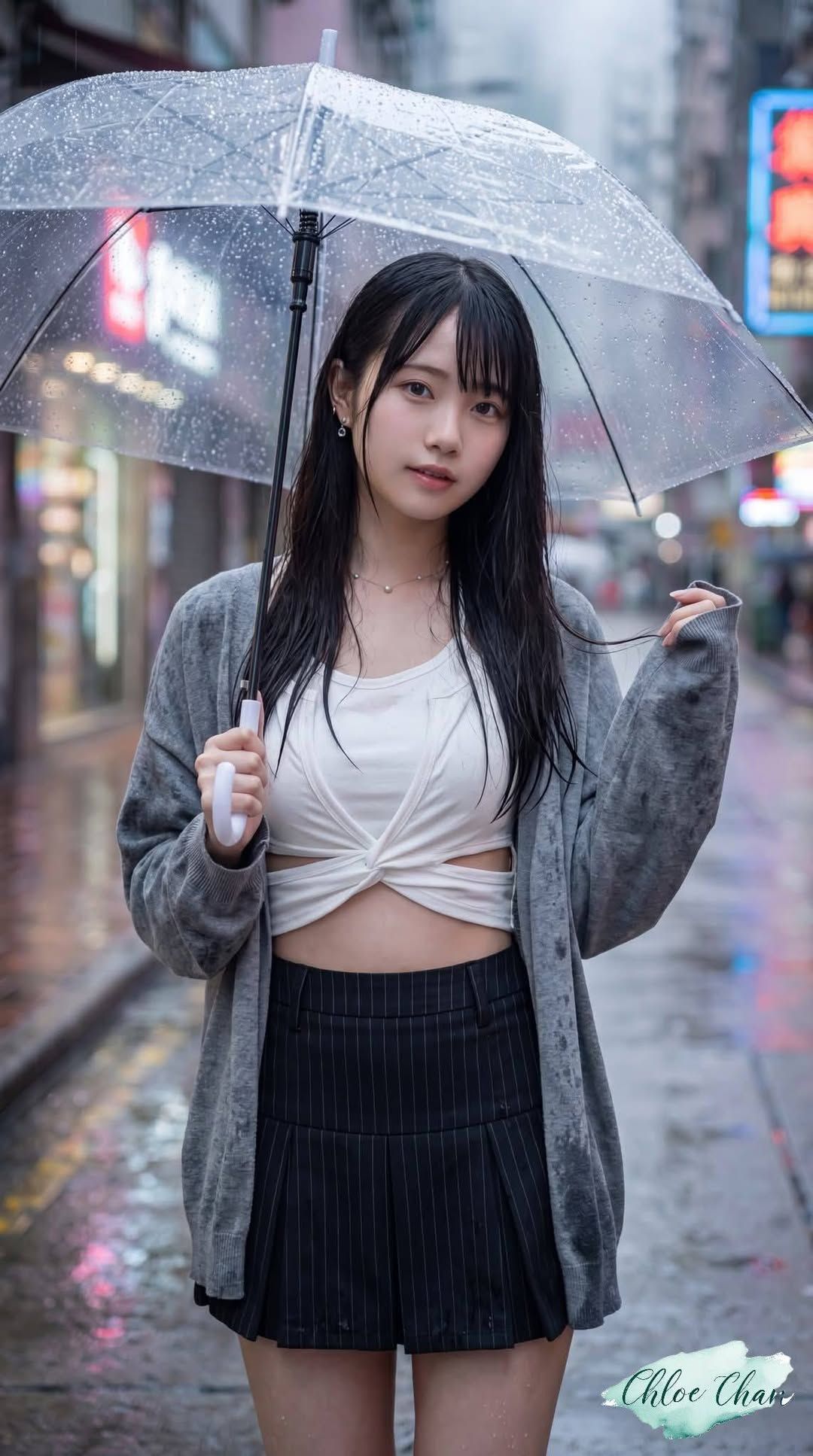 Rainy Street Portrait of East Asian Woman