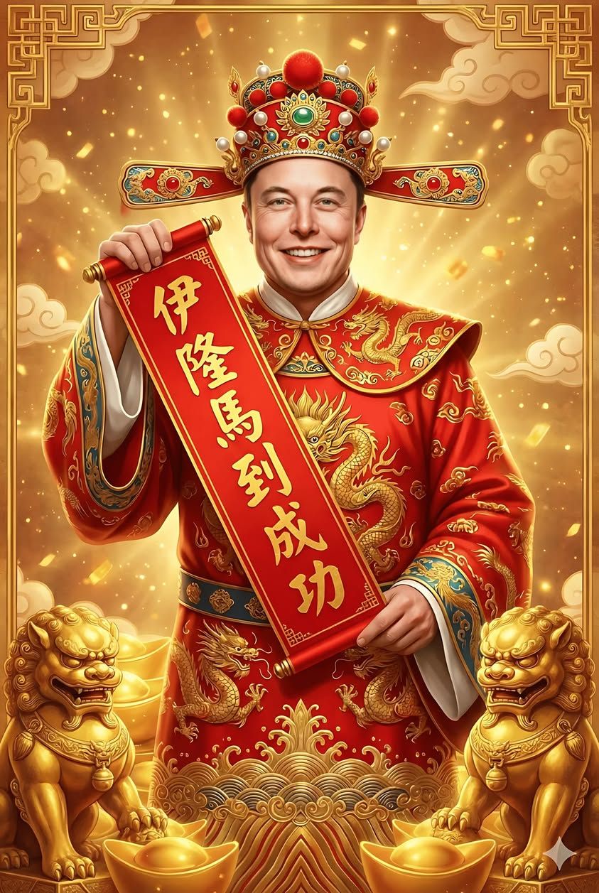 Elon Musk as Chinese God of Wealth Illustration