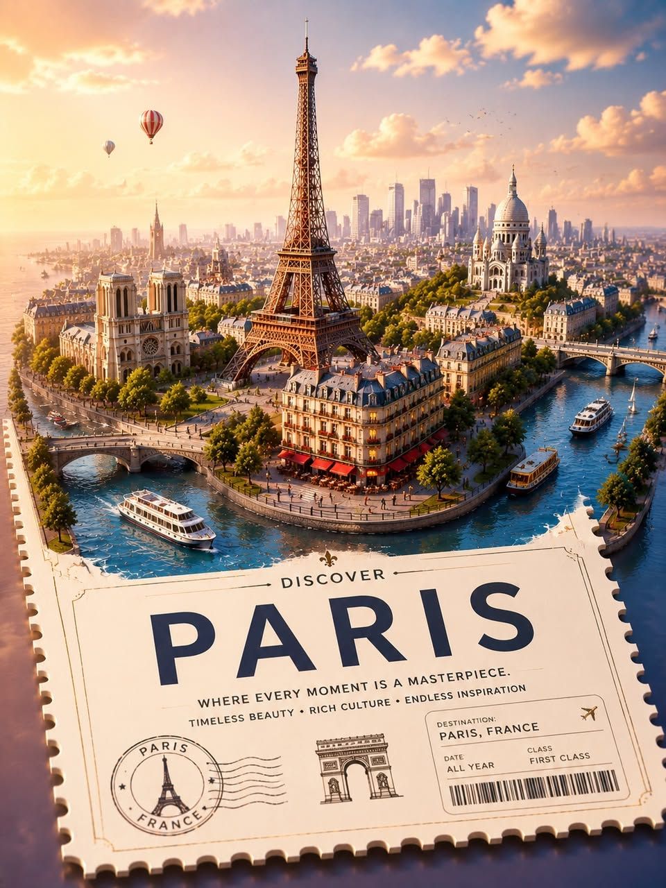 Stylized 3D Isometric Travel Poster of Paris
