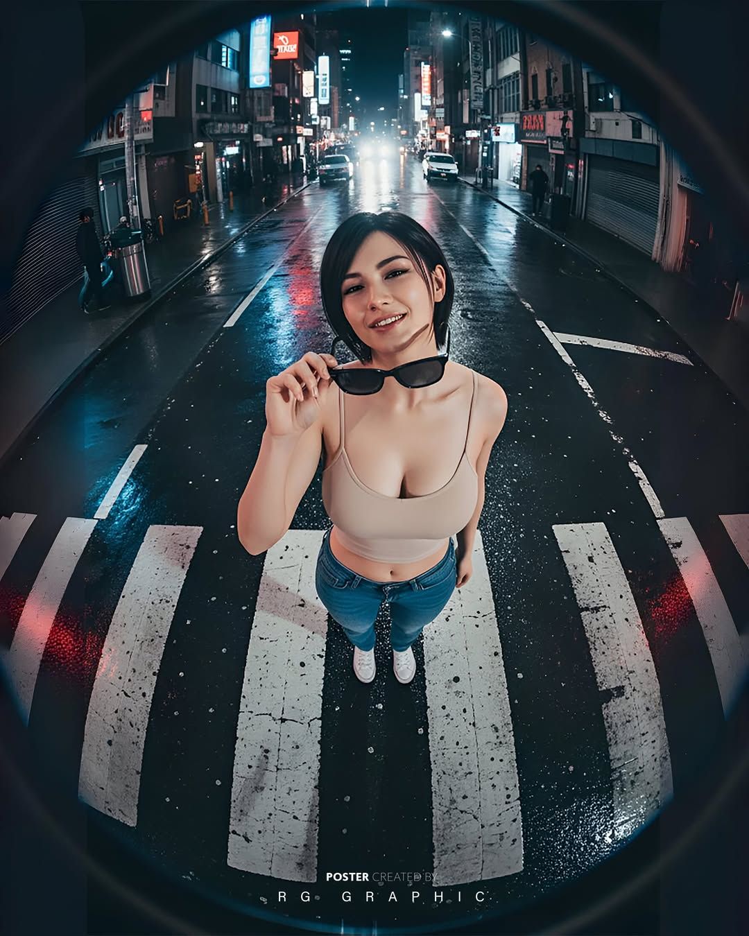 Cinematic Nighttime Crosswalk Portrait