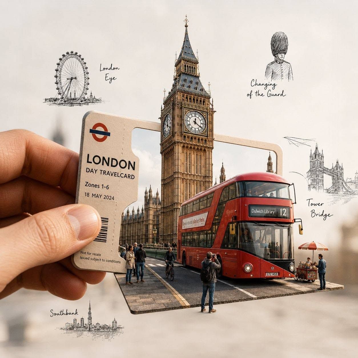Premium Travel-Art Illustration with City Ticket